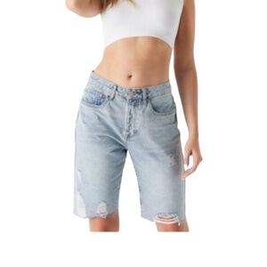 90's High-Rise Distressed Denim Biker Jean Short